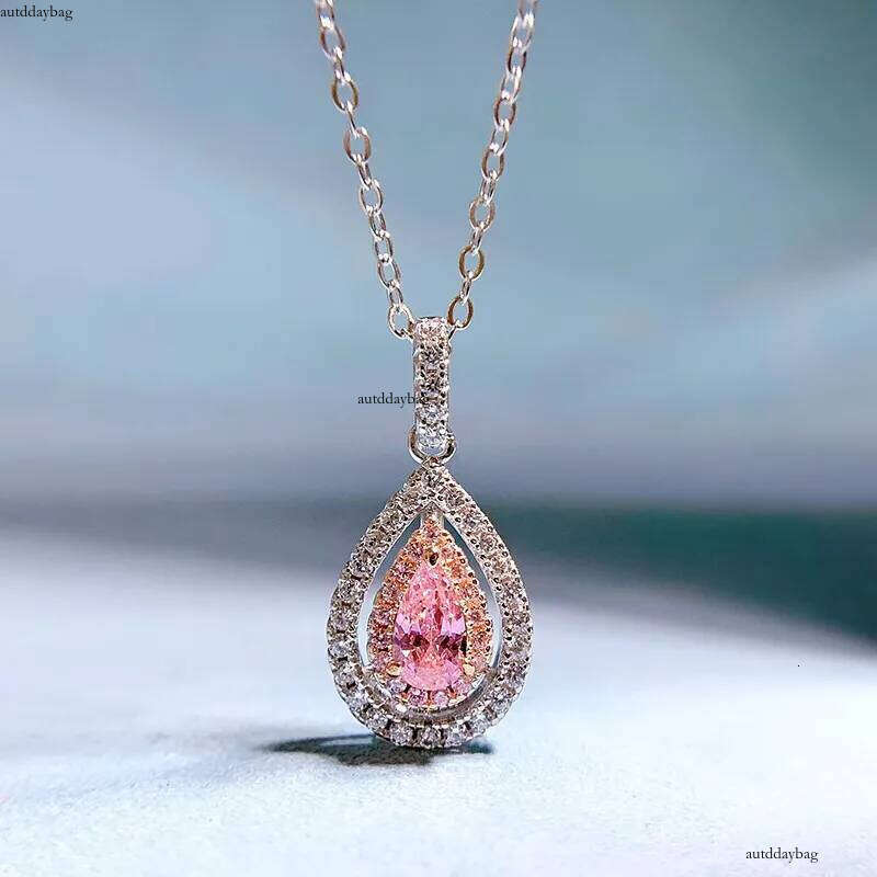 2024 Choucong Ladies Jewellery Water Drop Pendant Stunning Sterling Sier Pear Cut Pink Moissanite Dia Party Women Wedding Beach Cicle Necklace Gift