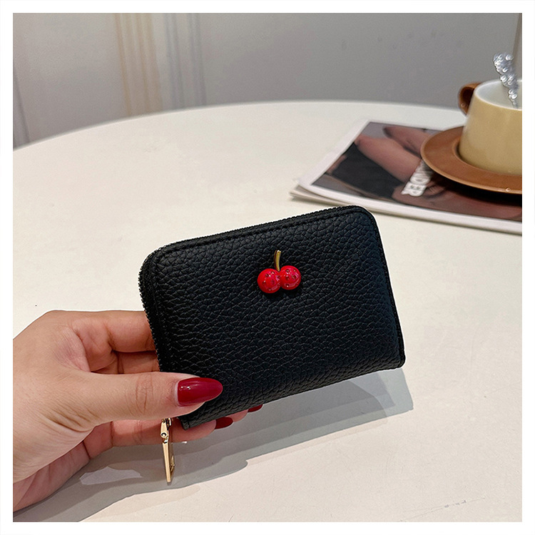 Zipper New Style Women's Cherry High-end Accordion Card Holder Multi-card Luxury Bag Designer Bag Slot Wallet Trendy Cross-border Wholesale Solid