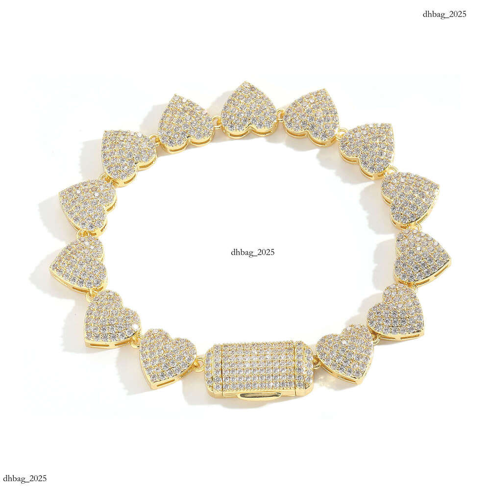 10mm Bracelet Micro Paved Zircon Personality Trendy Heart Shape Unisex Couple Hip Hop Jewelry