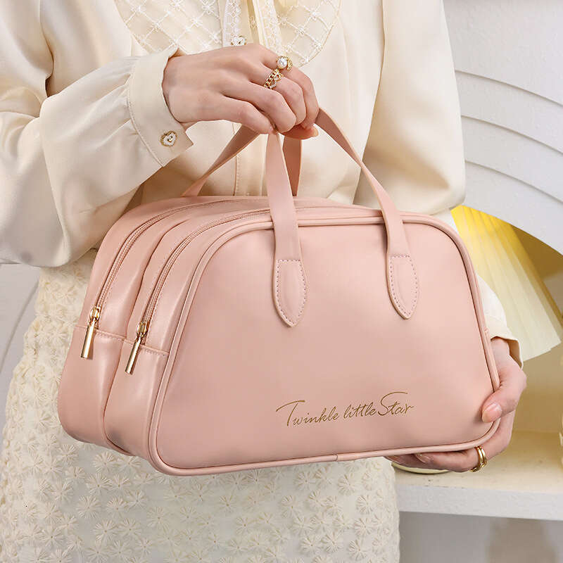 New Double-Layer Portable Makeup Organizer Fashion PU Skincare Storage Handheld Enhancing Beauty Toiletry Bag
