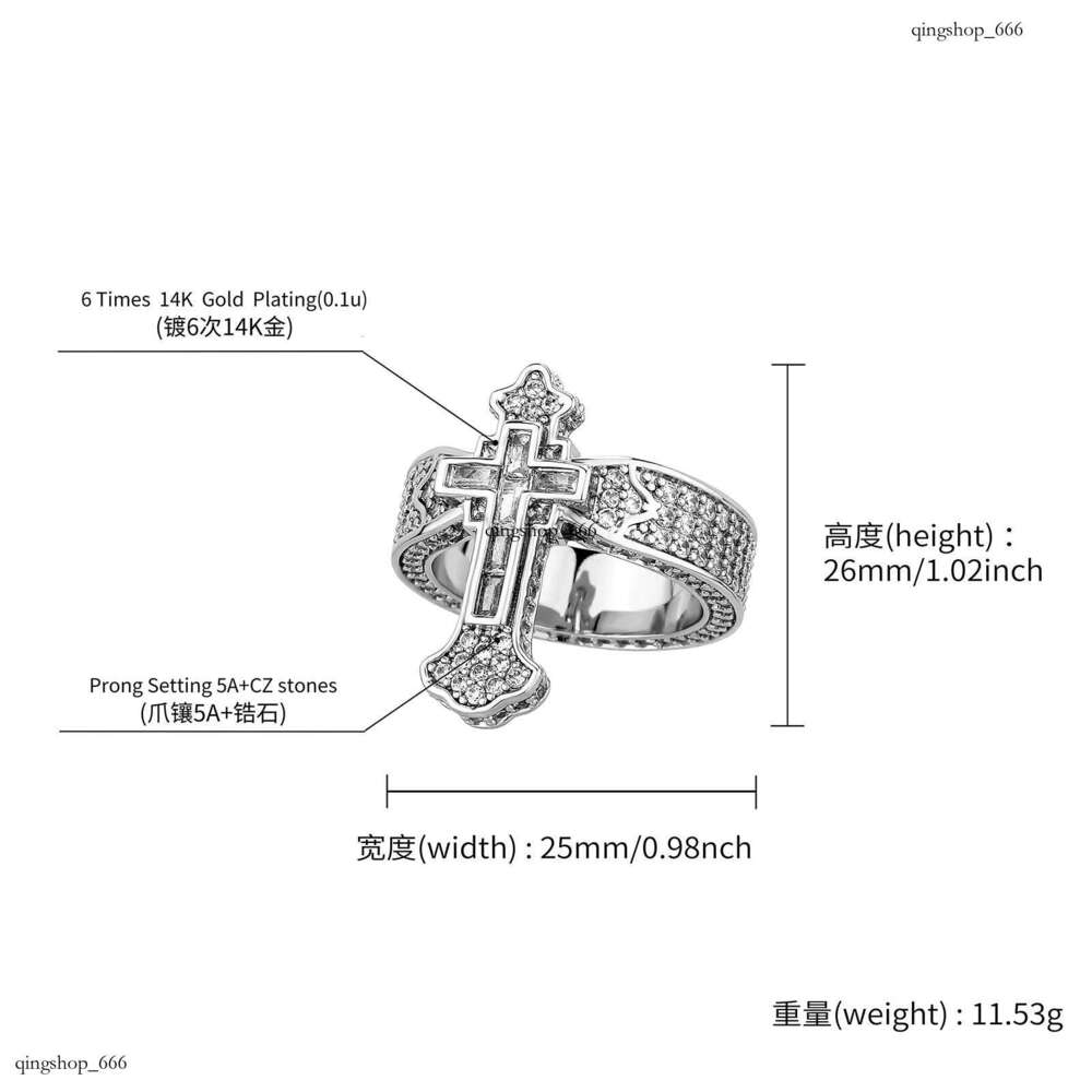 New Cross Trendy Men's Micro Pave Diamond Hip-Hop Style High-End Elegant Couple Ring