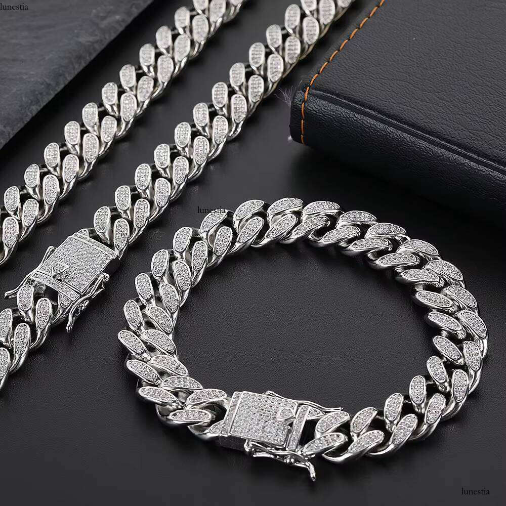NUOYA Trendy 12MM Gold Plated Cuban Chain Double Row Full Dia Men's Hip Hop Bracelet Wholesale Fashion Jewelry