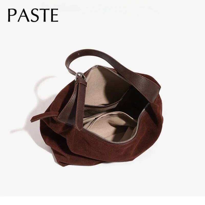 New Maroon Color Casual Shoulder Bag with Extend Strap Genuine Suede Cow Leather Women Handbag Soft