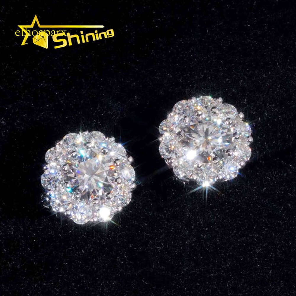 Hip Hop Jewelry Pass Tester GRA Certified Stocks VVS Dia Sterling Sier Cluster Moissanite Stud Earrings