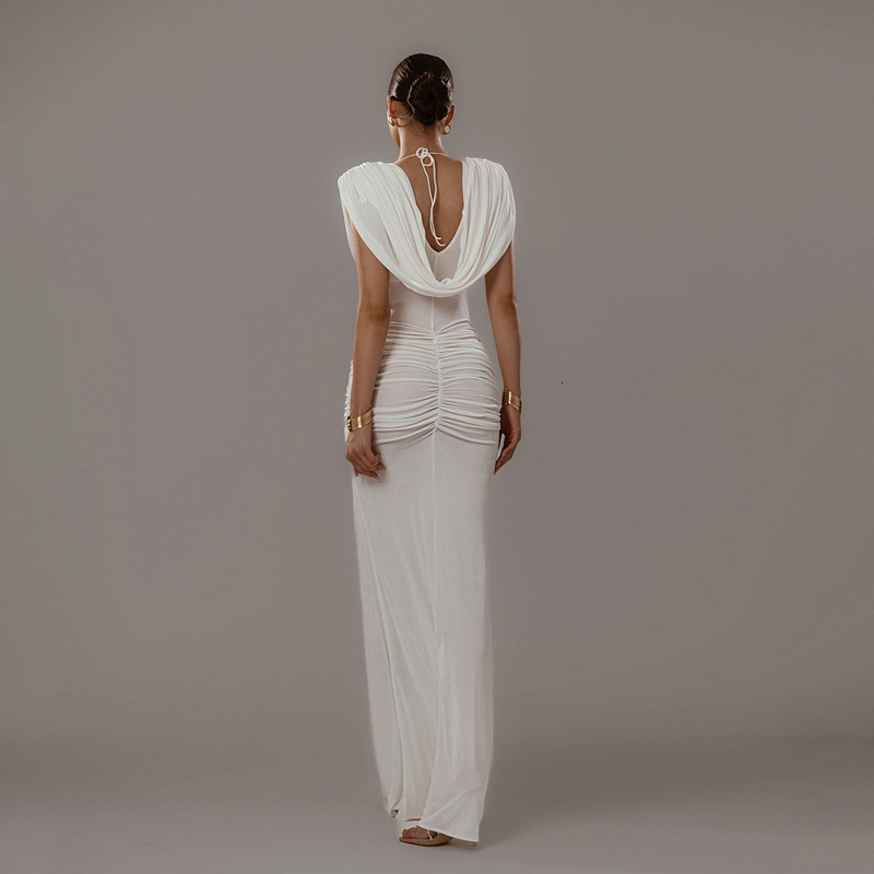 2025 Autumn New Womens Fashion Elegant Waist-Cinching Ruched Design Swing Collar Solid Color Dress