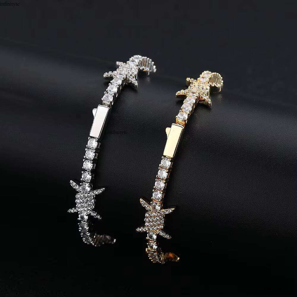 NUOYA New Style White Zircon Gold Plated Hip Hop Jewelry Iced Out Dia Thorns Tennis Chain Bracelet