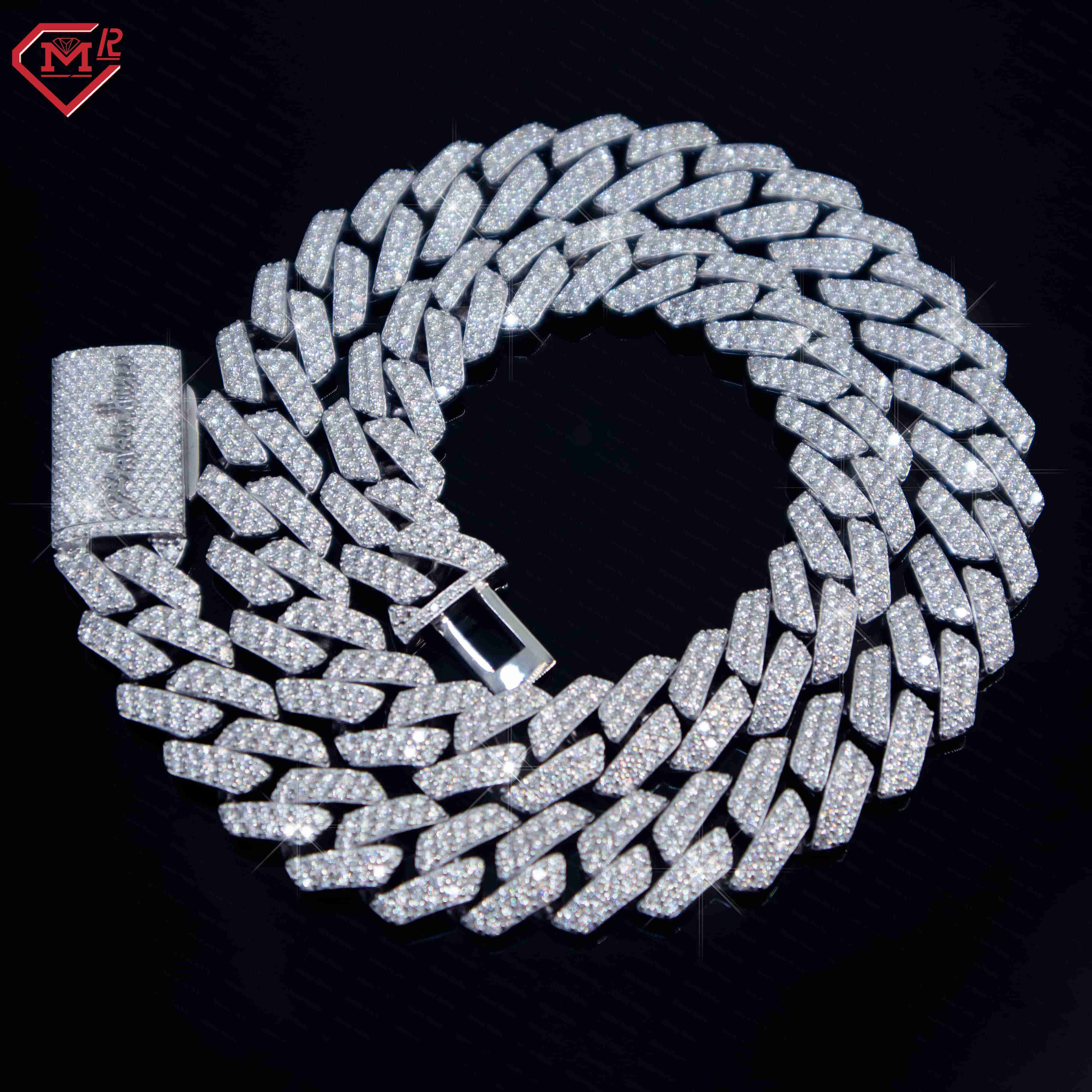 12MM 2 Rows Moissanite Cuban Chain Custom Hiphop Iced Out Diamond 925 Silver Cuban Link Chain