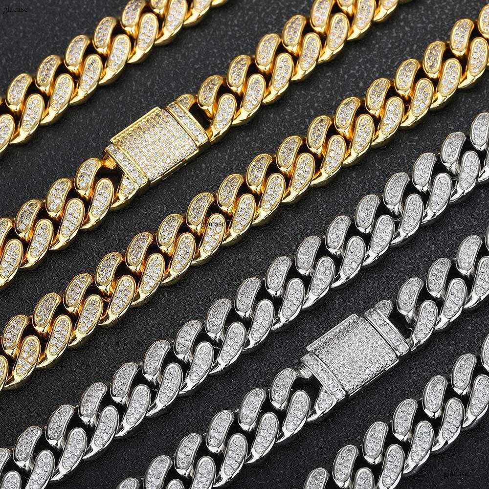 Hip Hop Trendy Brand Personality Moissanite chain 12mm Double Row Full Dia Cuban Chain Men's Necklace Jewelry