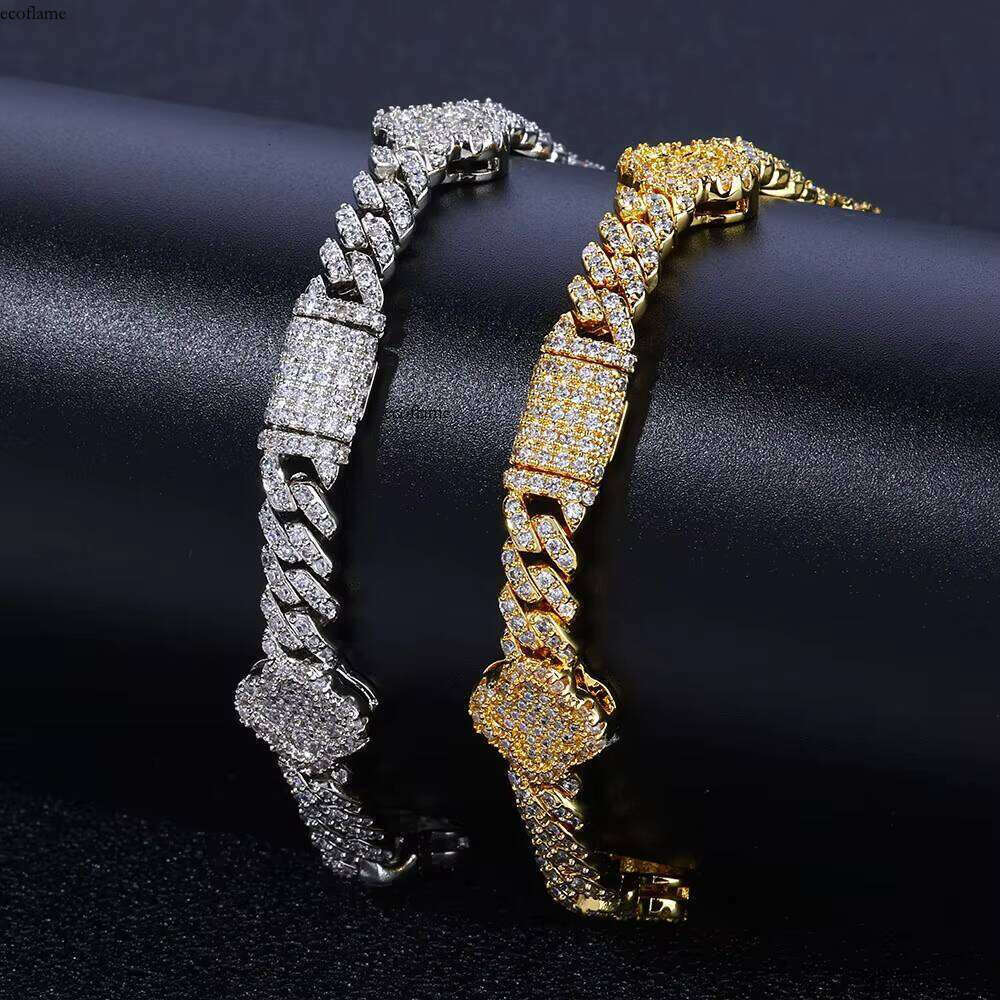 NUOYA Women 6MM Bracelet with Four Leaf Clover White Gold Plated Dia Prong Cuban Link Chain Jewelry