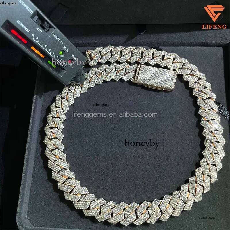 Custom 18mm Hip Hop Cuban k Chain Necklace Rose Gold Plated Iced VVS Moissanite Dia Sier Gift for Men