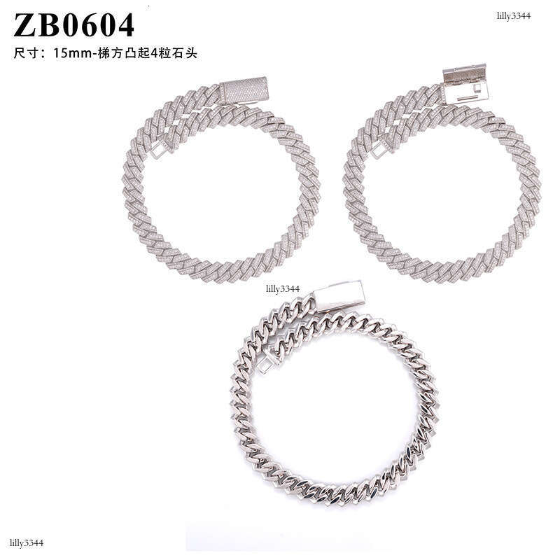 INS Sterling Silver Inlaid Moissanite chain Cuban Chain 15mm Hip Hop Trendy Brand Jewelry Men and Women Bracelet Necklace