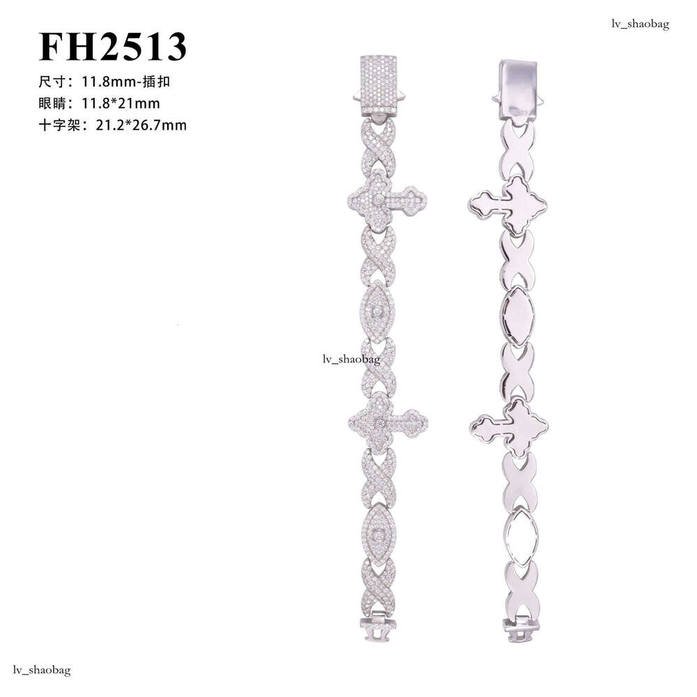 Hip-Hop 11.8mm Full Inlaid Moissanite Sier 8-Shaped Eye Trendy Brand Accessories Unisex Bracelet