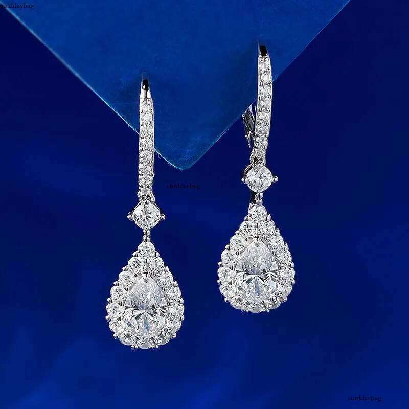 2025 Choucong Brand Dangle Earrings Jewelry Pure 100% Sterling Sier Pear Cut White Moissanite Dia Lady Fashion Water Drop Clip Women Earring Gift