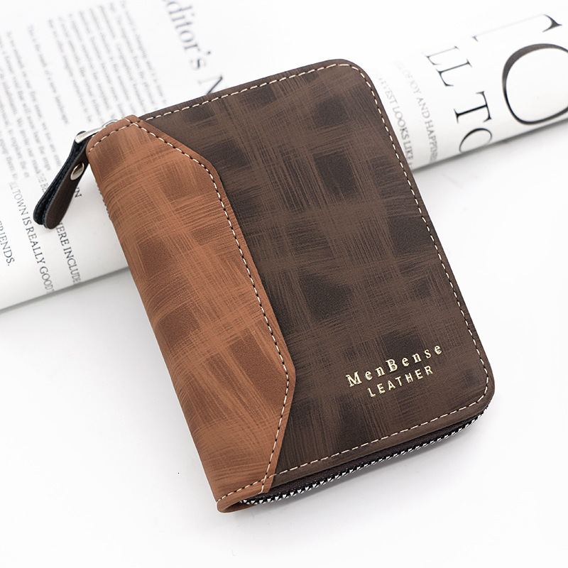 Fashion Patchwork Matte Men's Short Chain Wallet Gold Stamped Letter Luxury Bag Vertical Coin Purse Card Holder Coin Clip