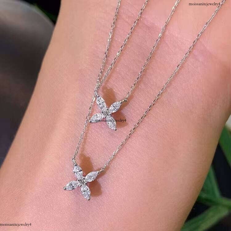 Fine Quality Clover Pendant 14k Real Gold D/VVS Clarity Marquise Moissanite for Women Fashion Jewelry Necklace Gift