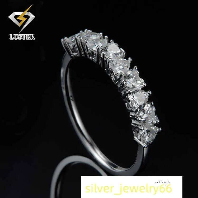 Shiny Jewelry D VVS1 Heart Brilliant Cut Dia Band Wedding Moissanite Sier Ring 73 86