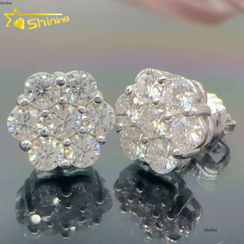 Iced out cluster lab dia screw back sier flower vvs moissanite stud earrings for men women 8mm 9mm15mm Golden and glittering, free delivery