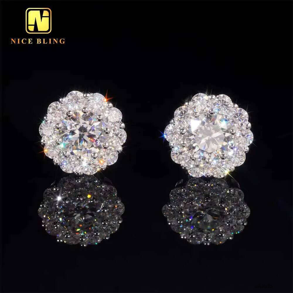 New Arrival Hip Hop Design VVS Dia Sterling Sier Cluster Moissanite Stud Earrings