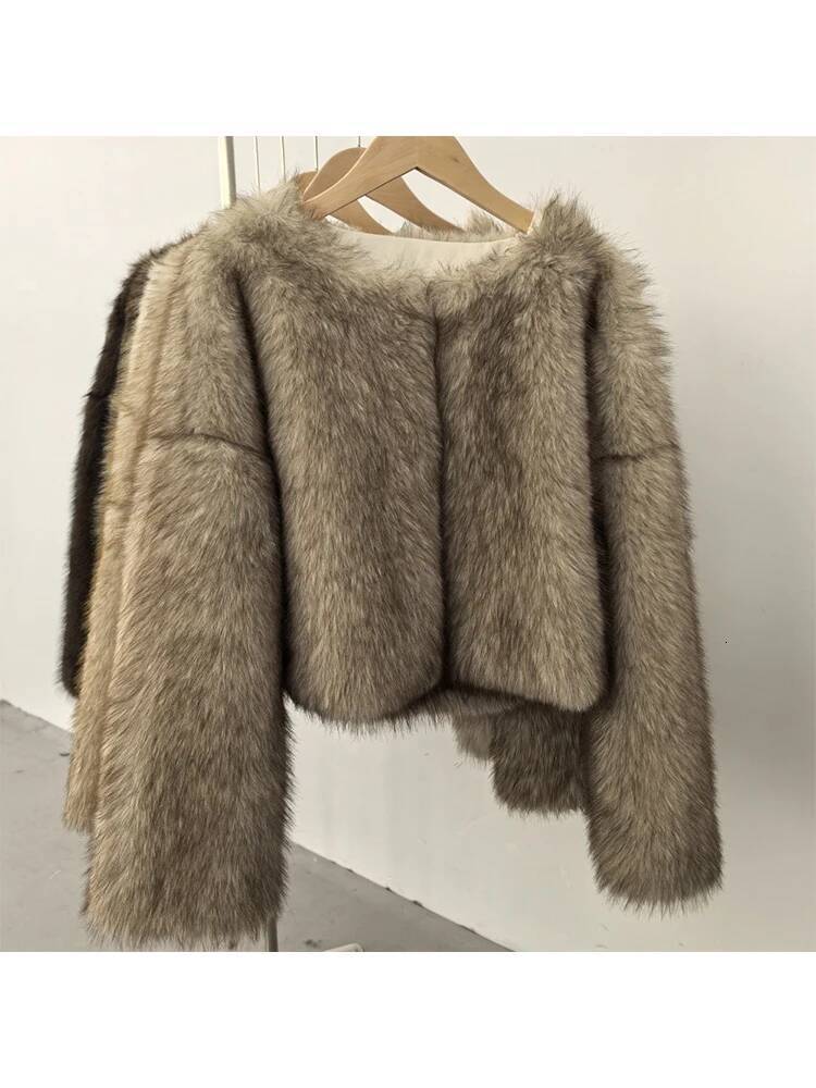 Mumaroho 2025 Winter Autumn Faux Fur Cropped Coat Solid Long Sleeve Thick Warm Outwear Fluffy Short Jacket Women
