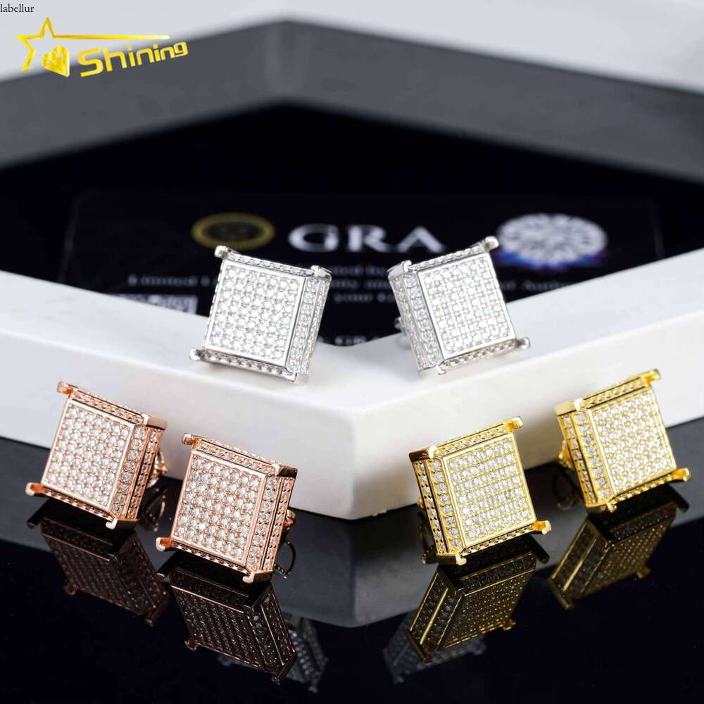Ready to Ship Pass Dia Tester GRA Certified Sterling Sier Hip Hop Jewelry VVS D Color Moissanite Stud Earrings Mens