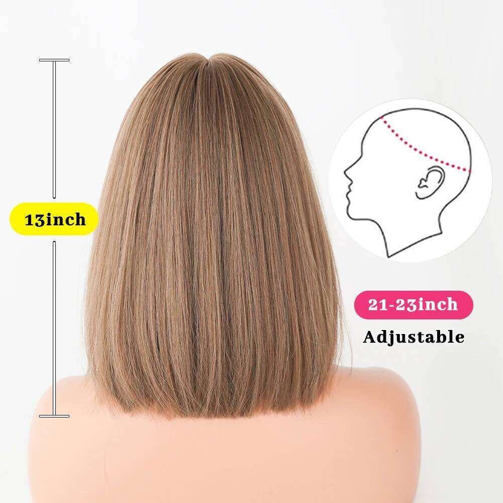 Short Straight Flaxen Black Wig for Women Heat Resistant Synthetic Fiber Wigs with Bangs Shoulder Length Cosplay Party Daily Use