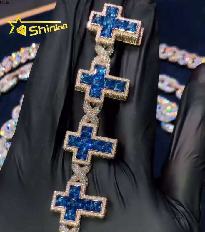 Hot Sale Design Custom Sier Rose Gold Plated Multi-Colored Emerald Cut Infinity Link Cross Cuban Bracelet