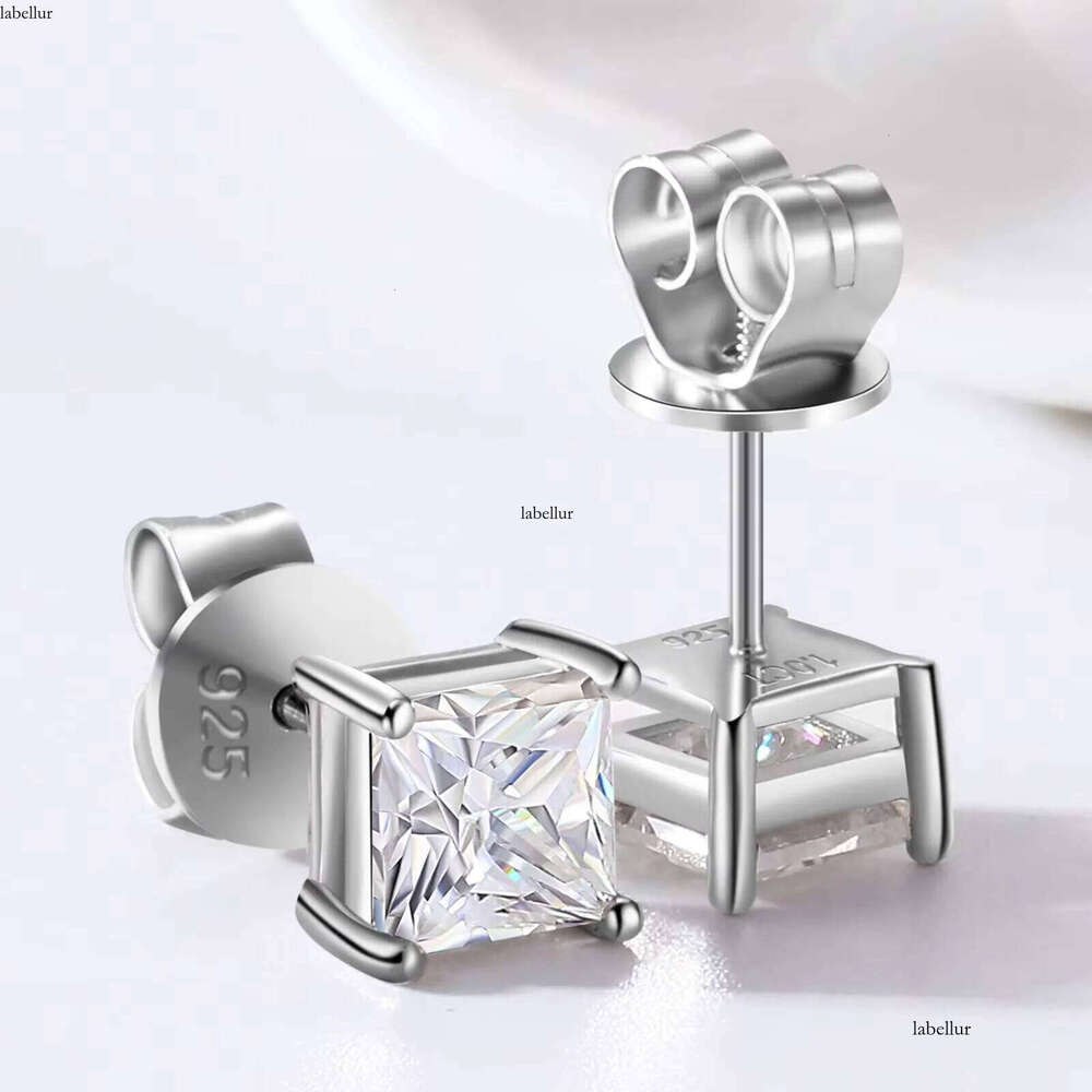Drop Shipping Factory Direct Sale Sterling Sier 4.5mm-6mm Princess Cut Moissanite Dia Stud Earring for Gift