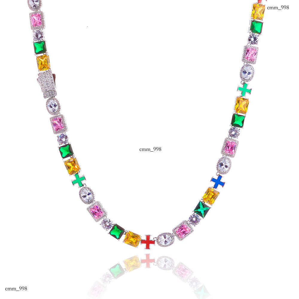 Hip Hop High Quality Cross Necklace Men 10mm Colorful Jewelry Chain Trendy Accessories