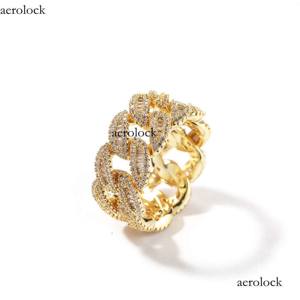 Sterling Silver Square Diamond Hip-Hop Fashion Street Niche Unisex Moon-Shaped Cuban Ring