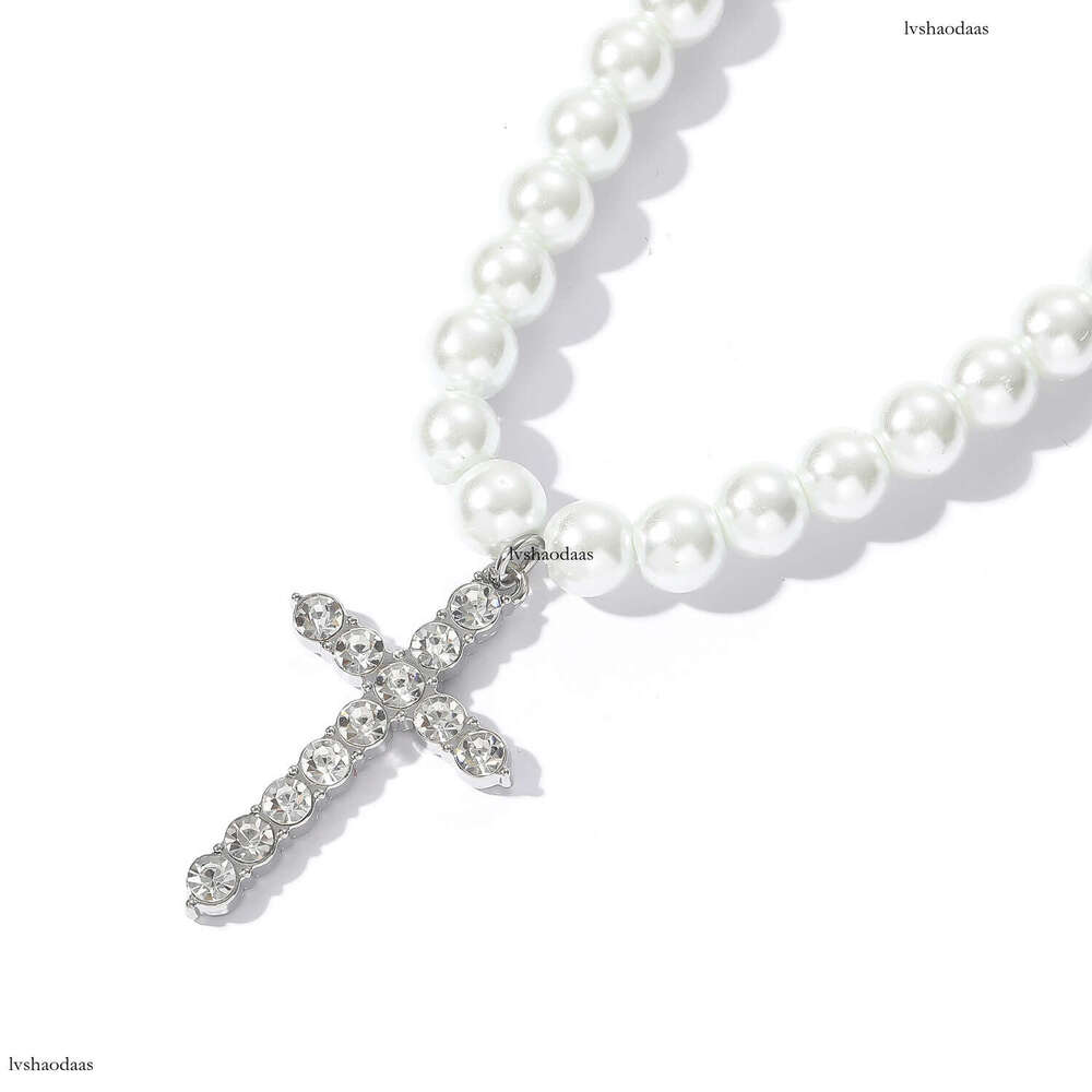 Minimalist INS Cross 8-10mm Pearl Necklace Hip Hop Trend Unisex Choker Collarbone Chain