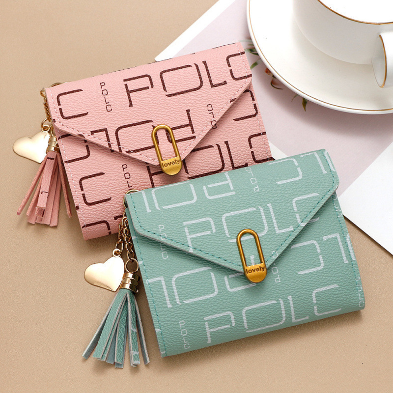 Trendy Letter Luxury Bag Tassel Women's Short Wallet Multi-card Slot Card Holder Small 70% Off ID Holder Women's Money Clip Women's Coi