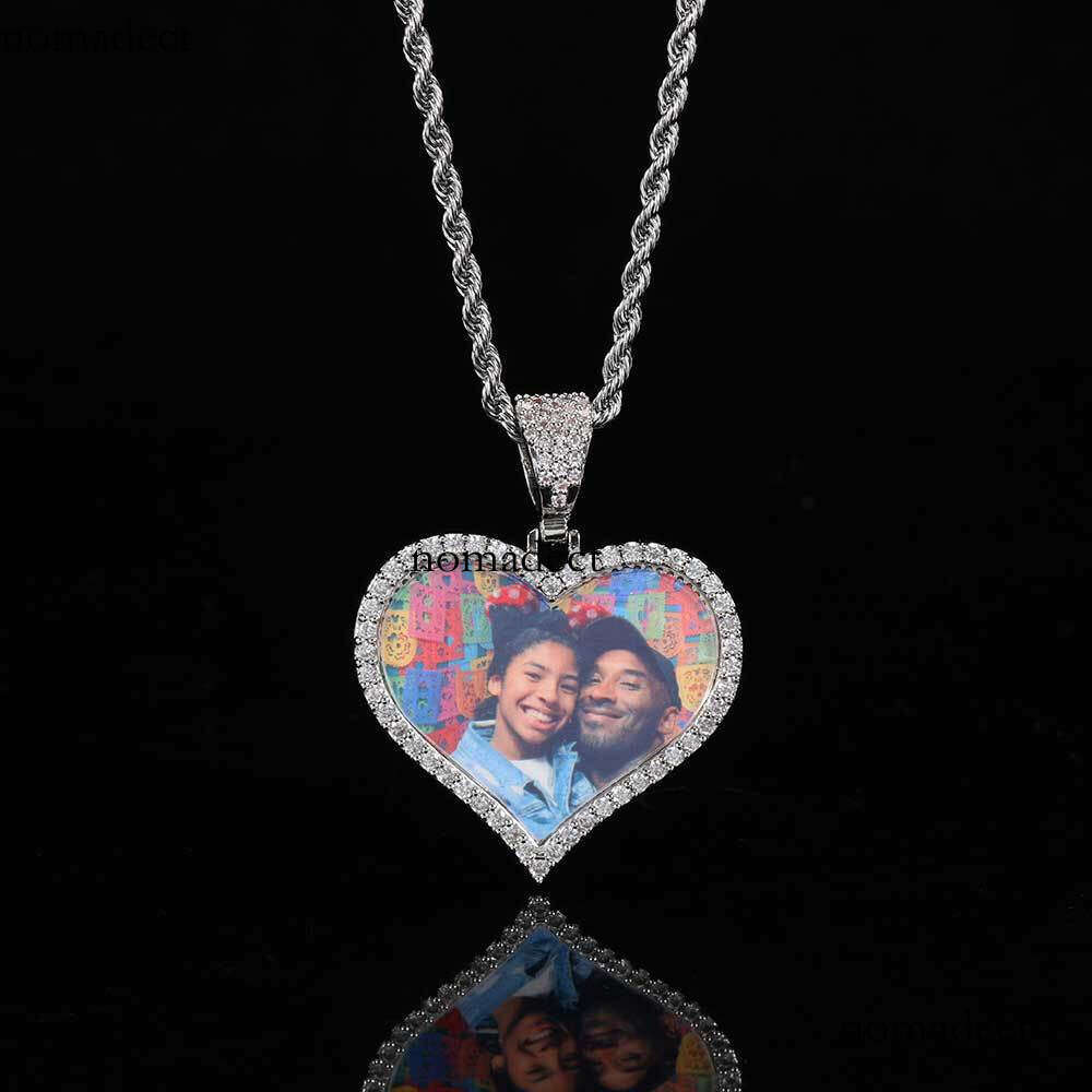 Couple Heart Pendant Micro Pave Moissanite chain Hip Hop Jewelry Heart-Shaped Photo Frame Necklace