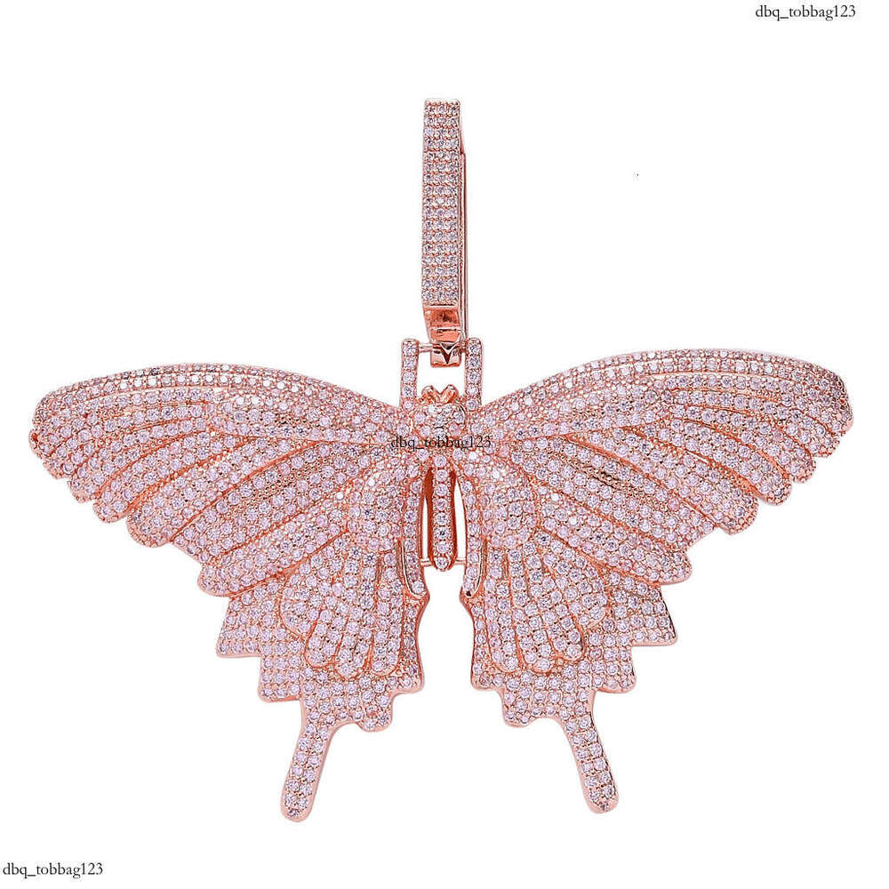 Pink Moissanite chain Pendant Rap Personality Exaggerated Large Butterfly Unisex Hip Hop Necklace