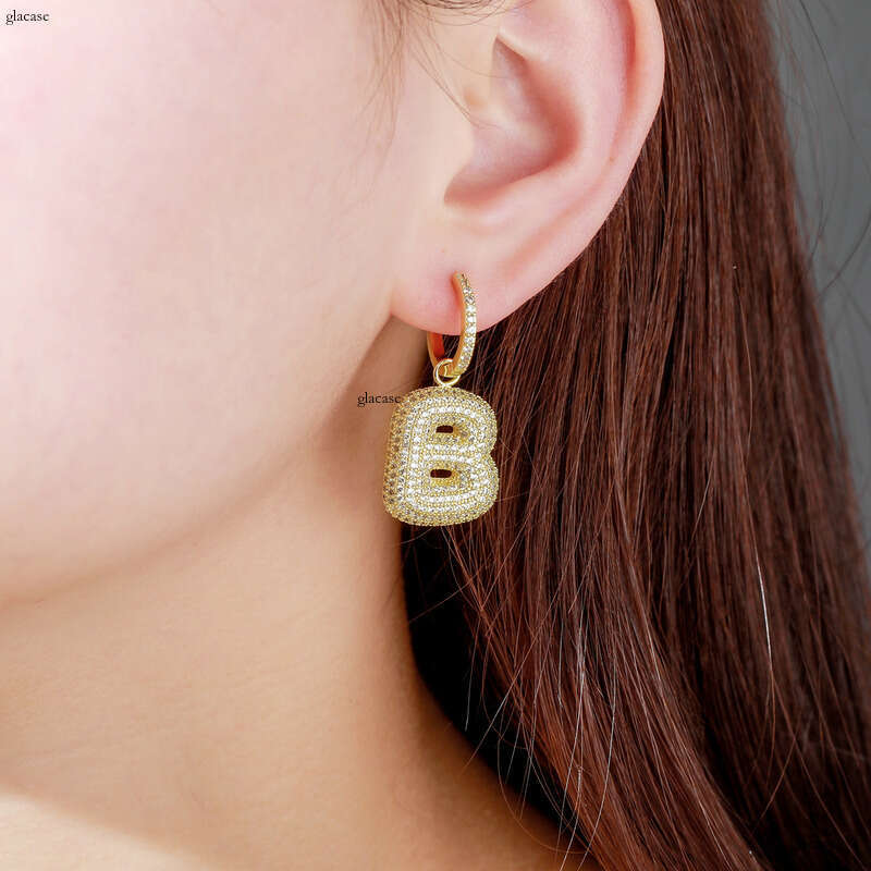 Street Style Zircon 26 English Letters Couple Hip-Hop Accessories Gold Australian Earrings