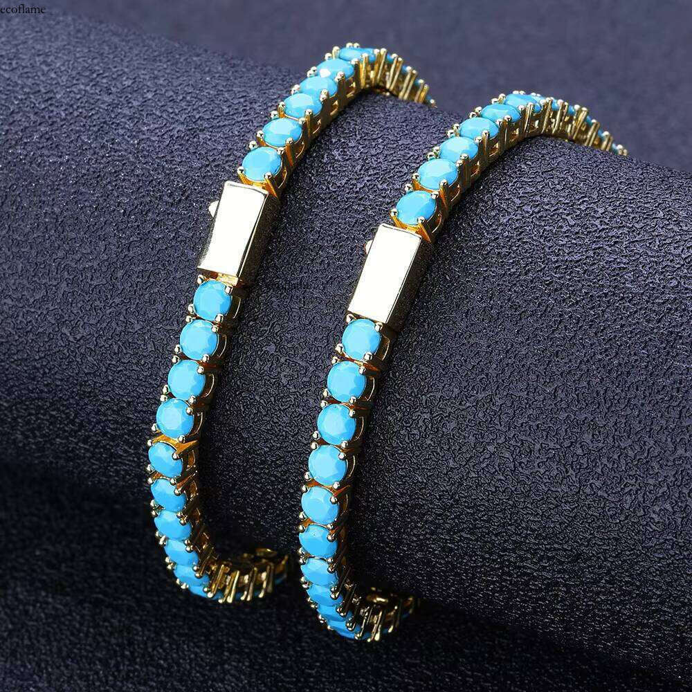 NUOYA Fashion Jewelry Women 4mm Custom Blue Turquoise Gold Plated Tennis Chain Bracelet for Gift