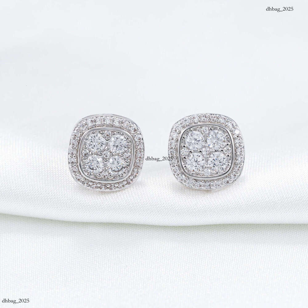 ICED OUT New Creative High-End Square Sier Moissanite Full Inlay Trendy Must-Have Earrings