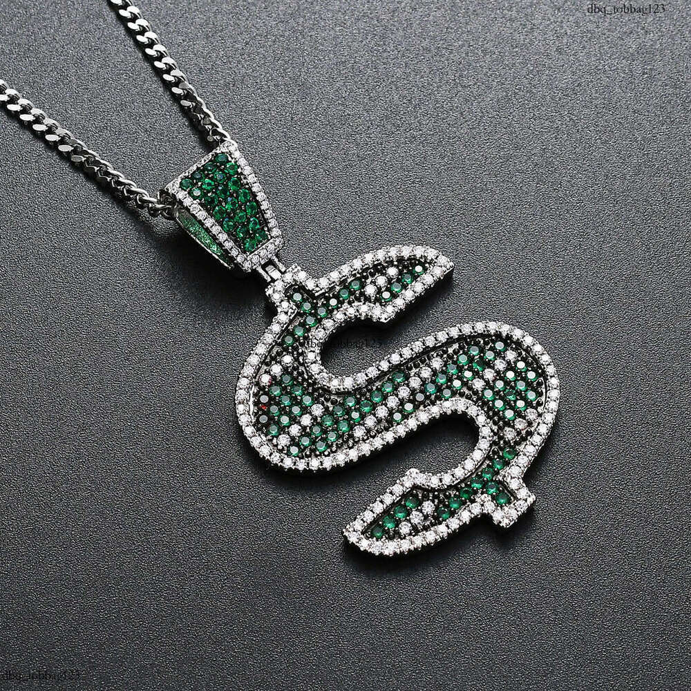 Green Dollar Sign Pendant Micro Paved Moissanite chain Trendy Men's Hip Hop Necklace