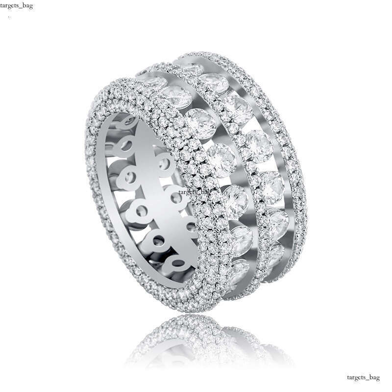 Hip-Hop Style Men's Ring with Double Row Hollow Design and Micro-Paved Full Zirconia Sparkling Band