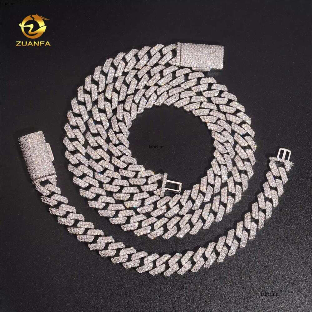 Ready To Ship Chilled 12Mm 2-Row Cuban Chain Pure Sier Silica Hip-Hop Jewelry