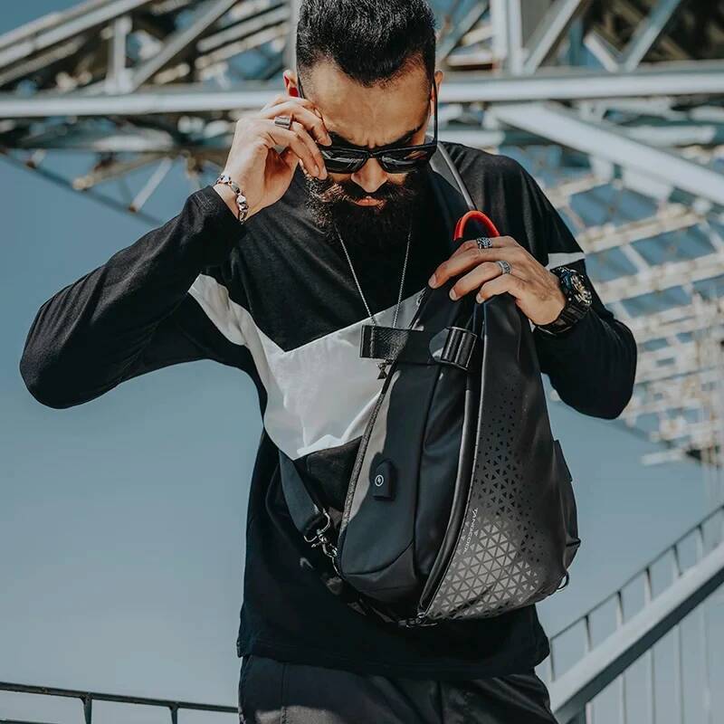 Tangcool Men's Fashion Large-capacity Bike Shoulder Waterproof Sport Hiking Trip Crossbody Bag Tide Cool Chest Bags for men