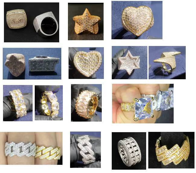 Custom Jewelry Moissanite Hip Hop Cuban Rings 925 Sterling Silver Fashion 2 Rows VVS Diamond Ring