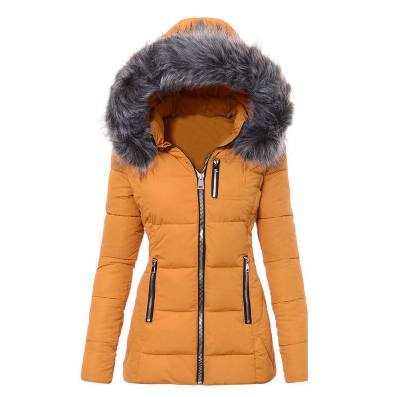 Women's clothing color fur collar zipper decoration slim cotton thick coat for women