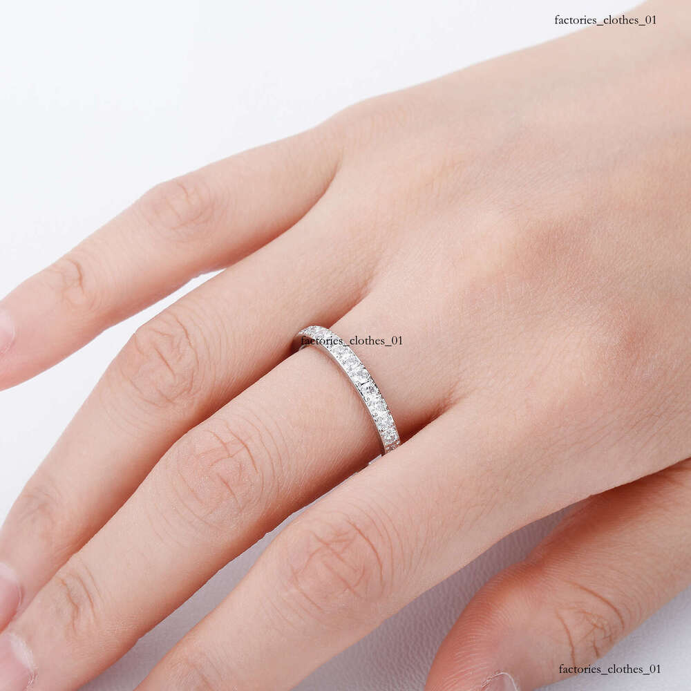 Trendy Gold Sterling Silver Single Row Full Diamond Ring for Women Hip Hop Simple Personality Jewelry