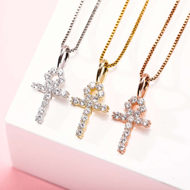 Iced Out VVS Angel Cross Pendant Micro Paved Moissanite chain Women Hip Hop Versatile Necklace