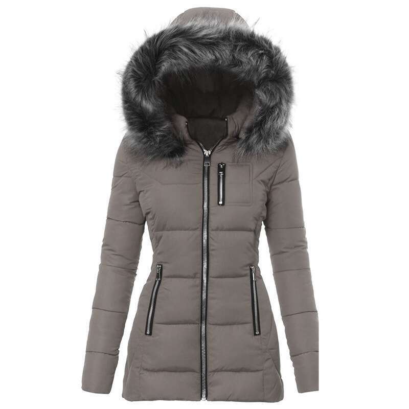 Women's clothing color fur collar zipper decoration slim cotton thick coat for women