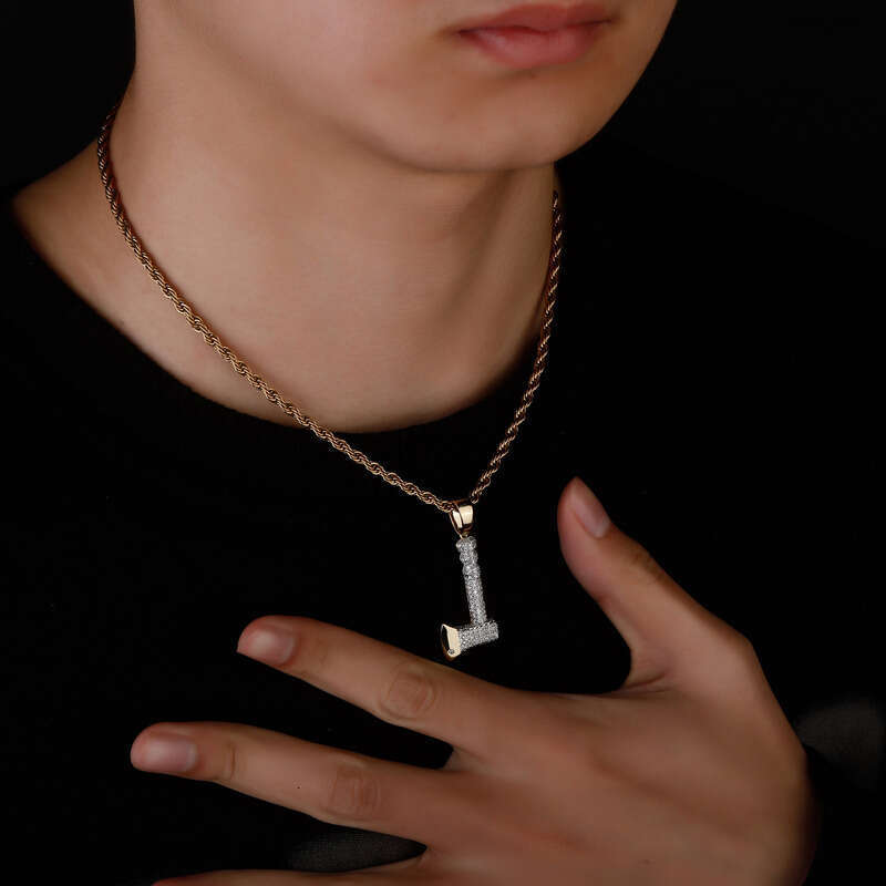 Hip-Hop Axe-Shaped Personality Jewelry Men's Trendy Pendant Micro-Inlaid Full Moissanite chain Necklace