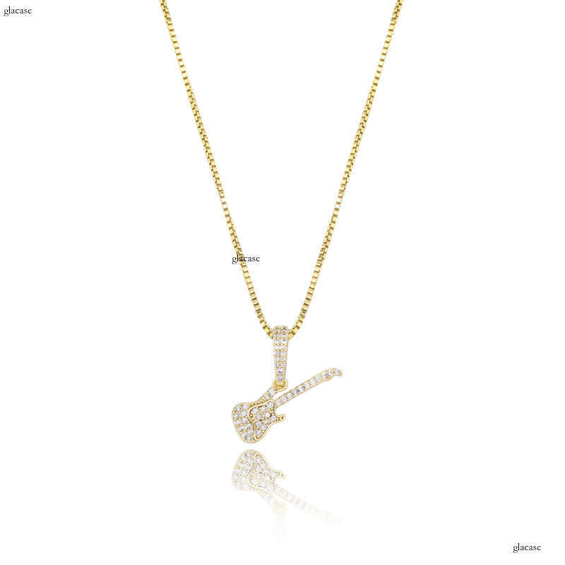 Sier Guitar Moissanite chain Hip Hop Pendant Necklace HIP HOP Trendy Jewelry