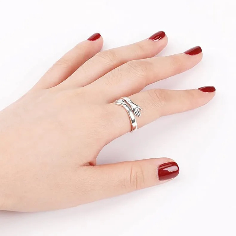Fashion Hand Hug Ring Stainless Steel Gold Silver Color Adjustable Couple Finger Ring Jewelry For Lovers Valentines Day 250805