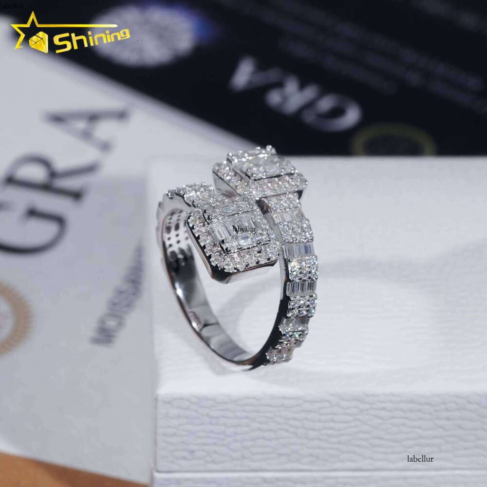 Gold-Plated Classic Silver Hip-Hop Jewelry Style Baguette VVS Moissanite Men's Ring
