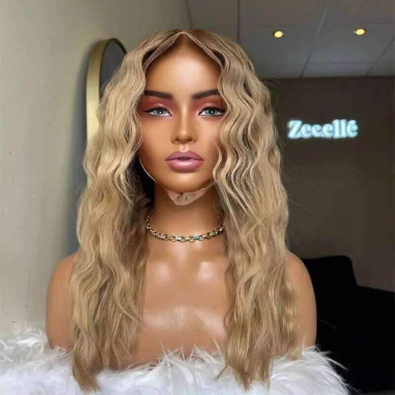 Ombre Golden Blonde with Dark Roots Soft Wigs Fashion HD Synthetic Lace Front Premium Fibre Cosplay Party Wig